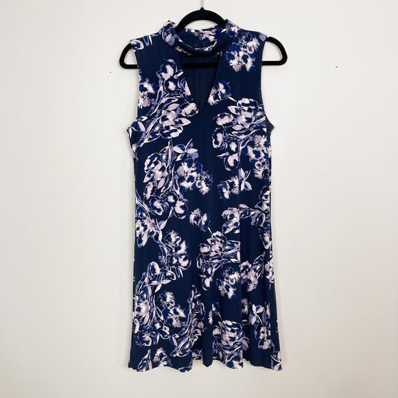 Ivanka Trump Floral Keyhole Collar Neck Sheath Dress Blue Pink Medium Cocktail - Picture 1 of 11